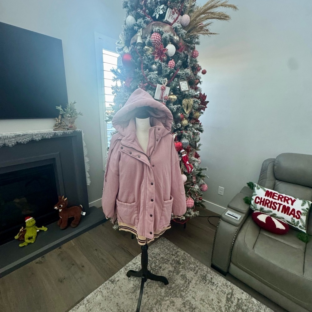Böhme Blush Pink Hooded Quilted Jacket XS/S Oversized Cozy Boho Coat - Picture 3 of 10